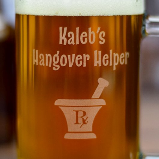 Custom Engraved Beer Mug "Hangover Helper" (Detail)