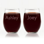 Custom Engraved His & Hers Stemless Wine Glasses<br><div class="desc">This two-glass set of personalized stemless wine glasses is the perfect gift idea for newlyweds,  anniversaries,  or a charming everyday memento for a couple.  
 
Select from our many distinctive font choices,  and create a unique and stylish set to be treasured for years to come.</div>