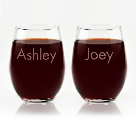 Custom Engraved His & Hers Stemless Wine Glasses (Front)