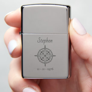 Custom Engraved Name Date Compass Rose Zippo Lighter