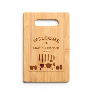 Custom Engraved Name Welcome Kitchen Bamboo Cutting Board