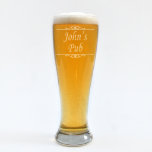 Custom Engraved Personal Bar Pilsner Glass<br><div class="desc">Personalize a home bar with some of our custom engraved beer glasses! Great gifts for friends or family. Enter a name, and select from Bar, Pub, or Tavern (or any other text you wish) and we will place that text within our beautiful Scroll Bars graphic, as shown in the photo....</div>