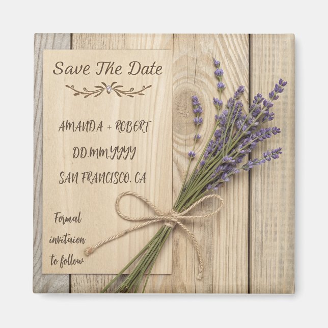 Custom Engraved Save the Date Wooden Magnet Favor (Front)