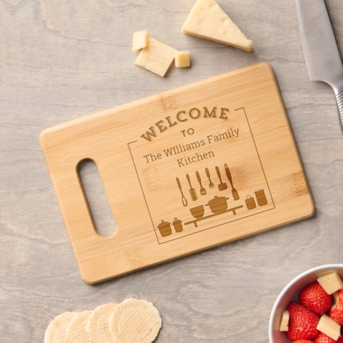 Custom Engraved Welcome Kitchen Family Name Cutting Board