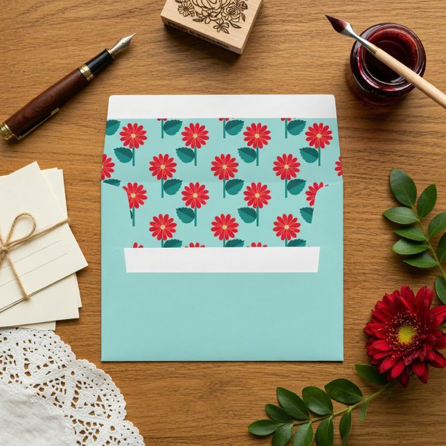 Custom Envelope Liner with Red Daisies (Creator Uploaded)