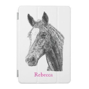 Custom Equestrian Horse Portrait Monogram Name iPad Mini Cover