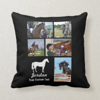 Custom Equestrian Horse Riding Photo Collage Name Throw Pillow