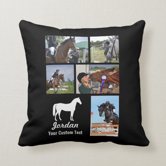 Custom Equestrian Horse Riding Photo Collage Name Throw Pillow