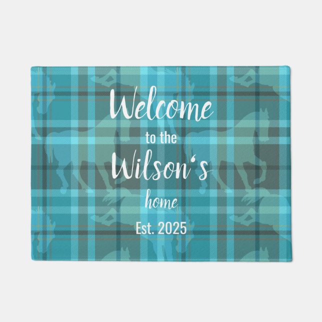 Custom Equestrian Tartan Family Welcome Coir Mat (Front)