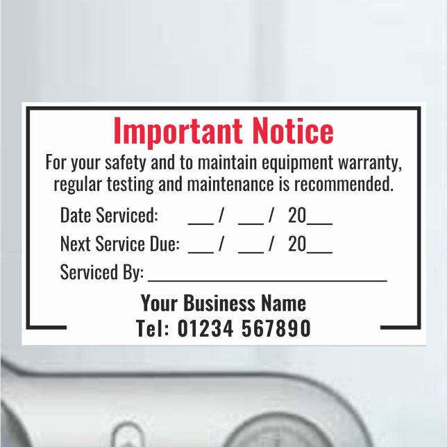 Custom Equipment Maintenance Service Due Reminder Rectangular Sticker (Creator Uploaded)