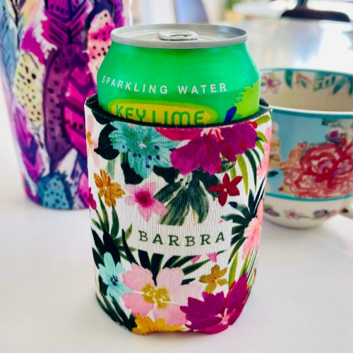 Custom ESCAPISM Tropical Floral Can Cooler