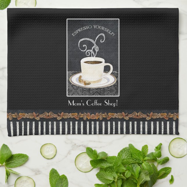 Custom Espresso Coffee Chalkboard Kitchen Decor Towel (Folded)