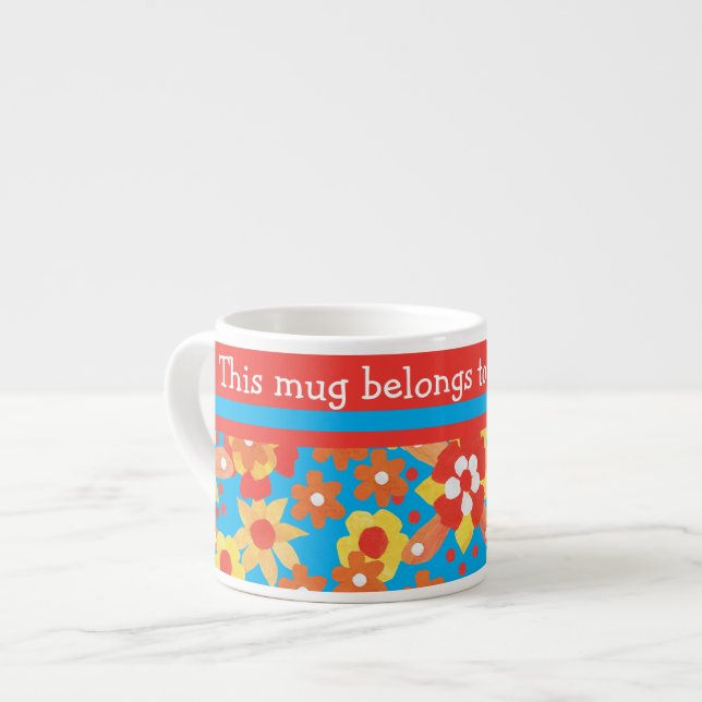 Custom Espresso Mug: Ditsy Orange Flowers Cup (Front Left)