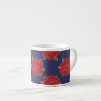 Custom Espresso Mug, Red Roses on Midnight Blue Espresso Cup