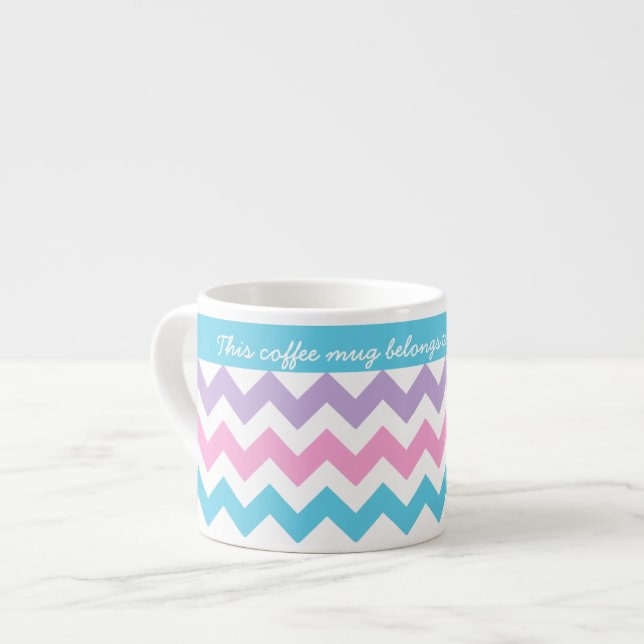 Custom Espresso Mug, Turquoise, Pink, Chevrons Cup (Front Left)