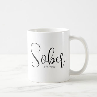 Custom Est Sober Calligraphy Black White Coffee Mug