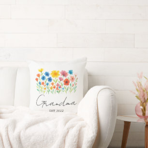 Custom Est. Year - Grandma Wildflower Throw Pillow