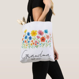 Custom Est. Year - Grandma Wildflower Tote Bag