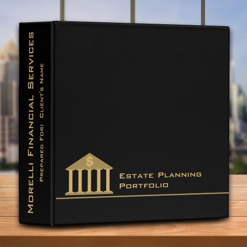 Custom Estate Planning Portfolio Black  Gold 3 Ring Binder