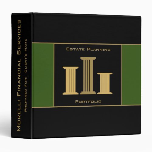 Custom Estate Planning Portfolio Black  Green 3 Ring Binder