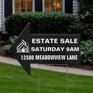 Custom Estate Sale Address Black Arrow Yard Sign