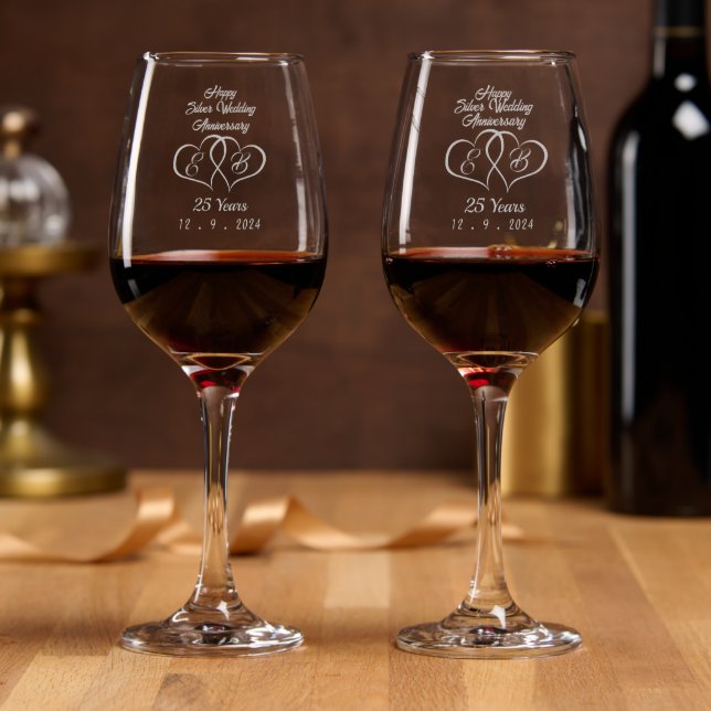 Custom Etched 25th Anniversary Wine Glasses (Party)