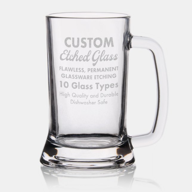 Custom Etched Beer Stein Mug Glass w/ Handle 16oz. (Glassware)