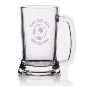 Custom etched beer stein with soccer ball logo