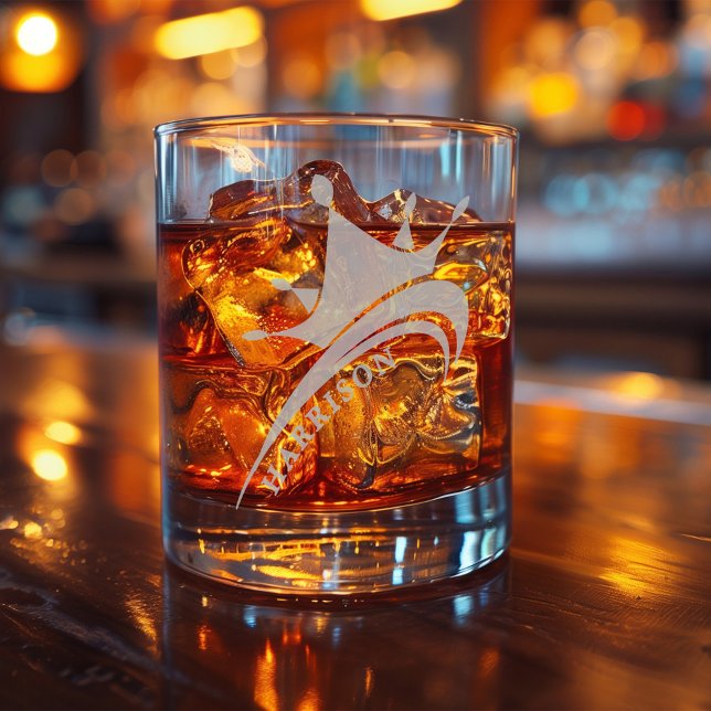 Custom Etched Crown Engraved Gift Whiskey Rocks Glass (Creator Uploaded)