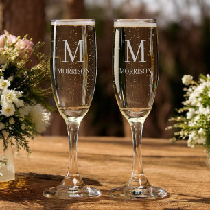 Custom Etched Monogram Engraved Gift Champagne Flute
