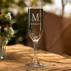 Custom Etched Monogram Engraved Gift Champagne Flute
