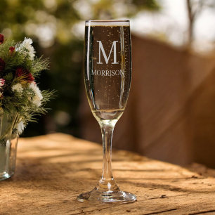 Custom Etched Monogram Engraved Gift Champagne Flute