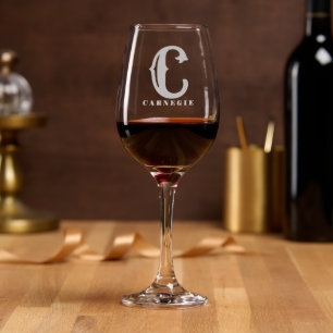 Custom Etched Monogram Engraved Gift  Wine Glass