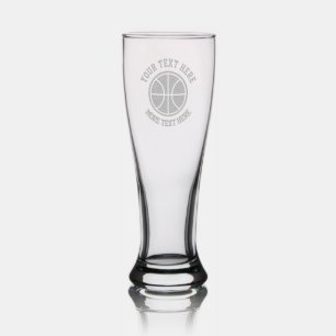 Custom etched pilsner beer glass with sports logo