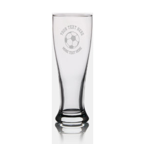 Custom etched soccer ball logo pilsner beer glass