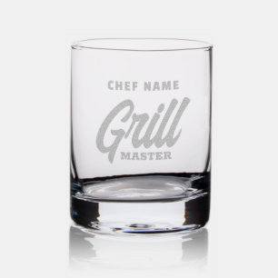 Custom etched whiskey glass for BBQ chef