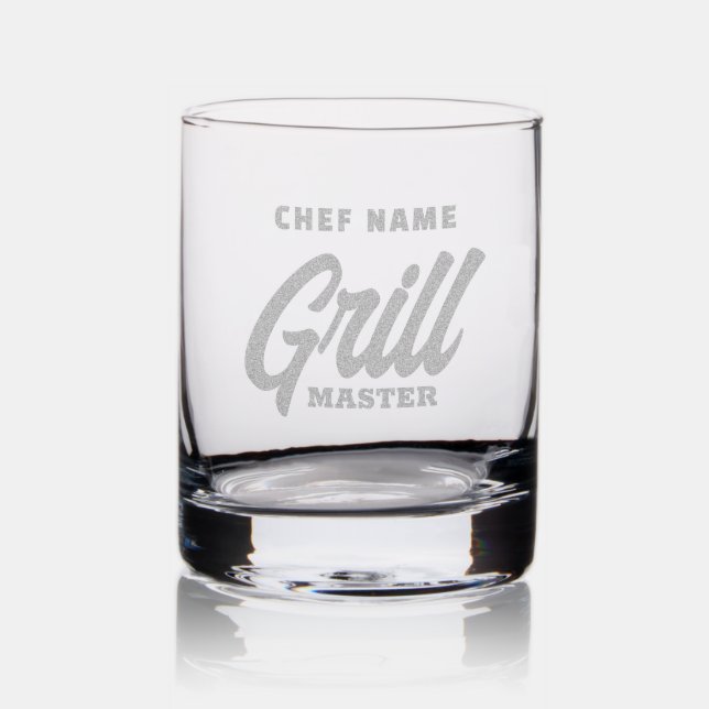 Custom etched whiskey glass for BBQ chef (Glassware)