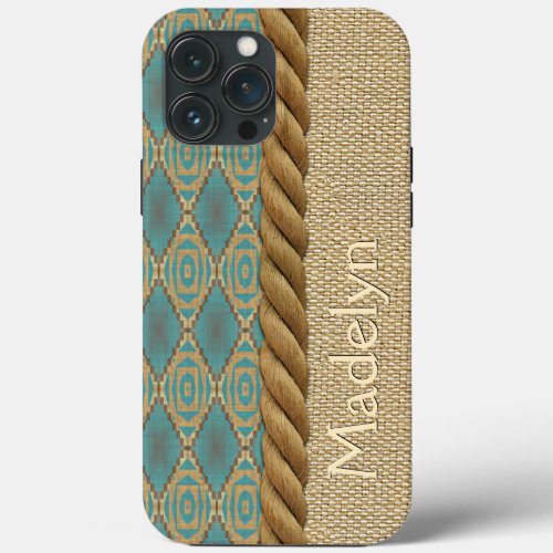 Custom Ethnic Turquoise Teal Brown Mosaic Pattern iPhone 13 Pro Max Case