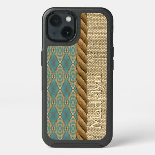 Custom Ethnic Turquoise Teal Brown Mosaic Pattern iPhone 13 Case