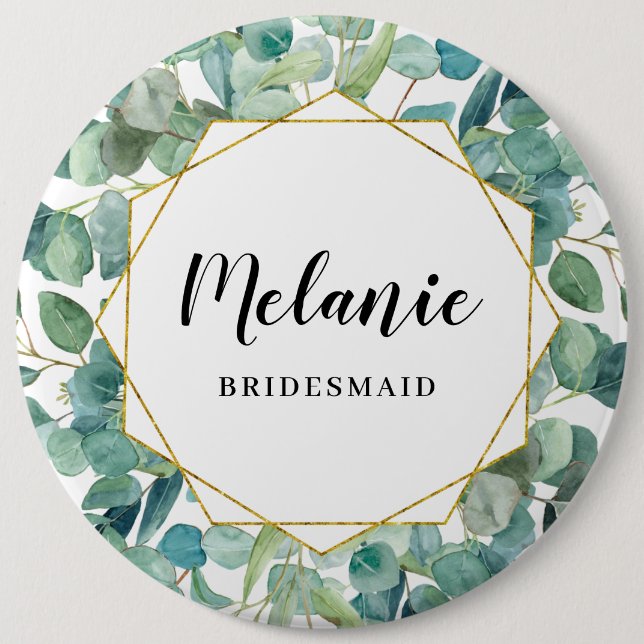 Custom Eucalyptus Gold Bridesmaid Favor Button (Front)