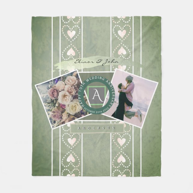 Custom Event 2 Custom Photos Weathered Hearts Fleece Blanket (Front)