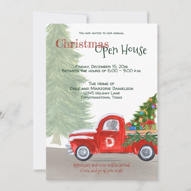 Custom Event Christmas Open House Red Truck Fun In Invitation (Front)
