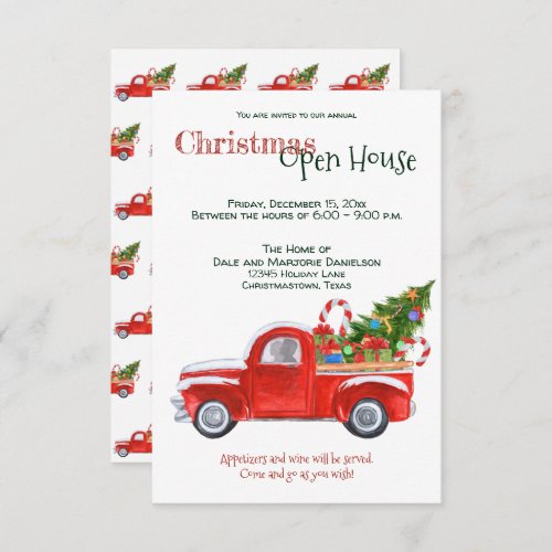 Custom Event Christmas Open House Red Truck Trendy Invitation