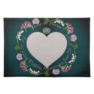 Custom Event Photo Floral Heart Frame Cloth Placemat