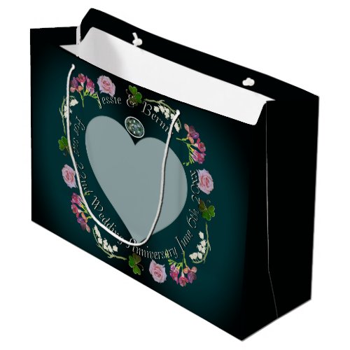 Custom Event Photo Floral Heart Frame  Large Gift Bag