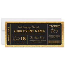 Custom Event Ticket Concert Fake Ticket Black Gold