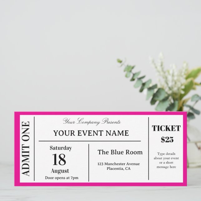 Custom Event Ticket, Concert Fake Ticket, School I Invitation (Standing Front)