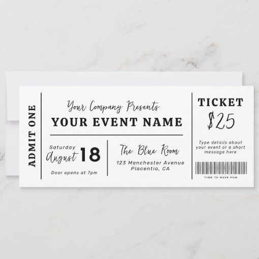 Custom Event Ticket, Concert Fake Ticket, School Invitation | Zazzle