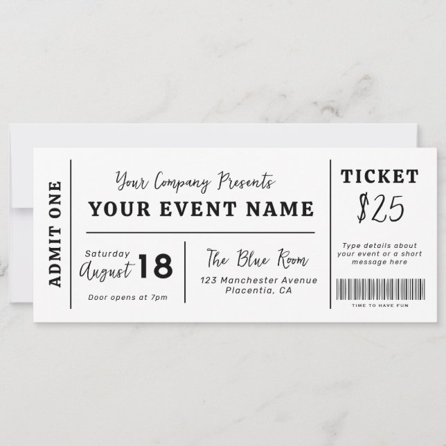 Custom Event Ticket, Concert Fake Ticket, School Invitation (Front)
