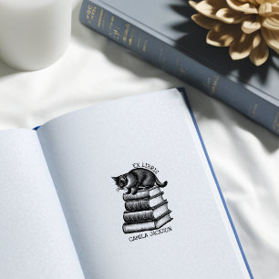 Custom Ex Libris Bookplate, Vintage Cat Book Rubber Stamp